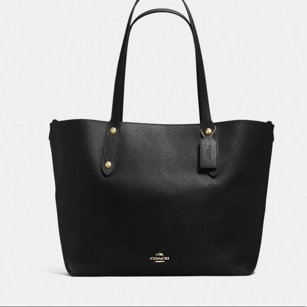Leather Coach tote with red lining